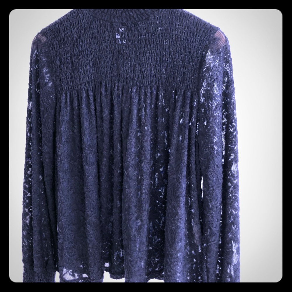 Anthro Black Lace Mock Neck Top